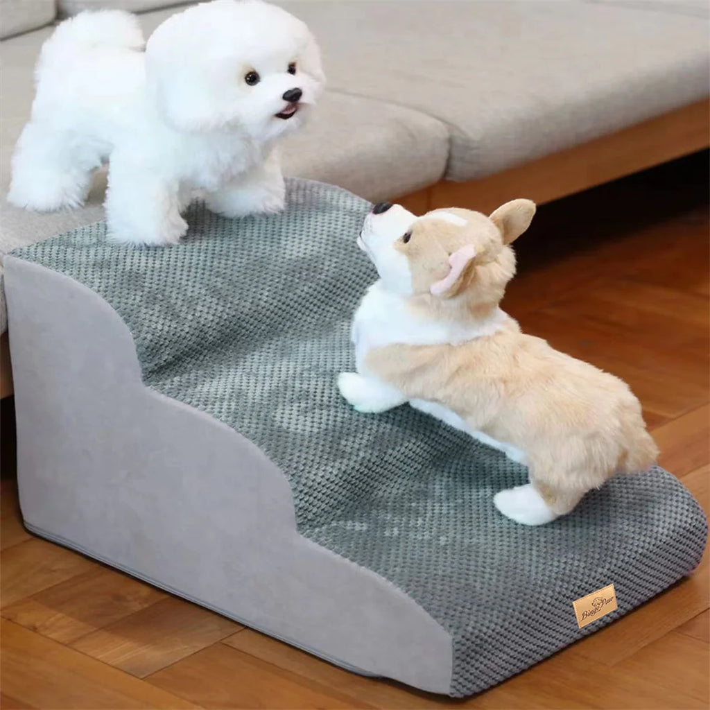 Pet Stairs for High Beds and Sofa/Couch. High-Density Sponge Foam Steps with Washable Cover