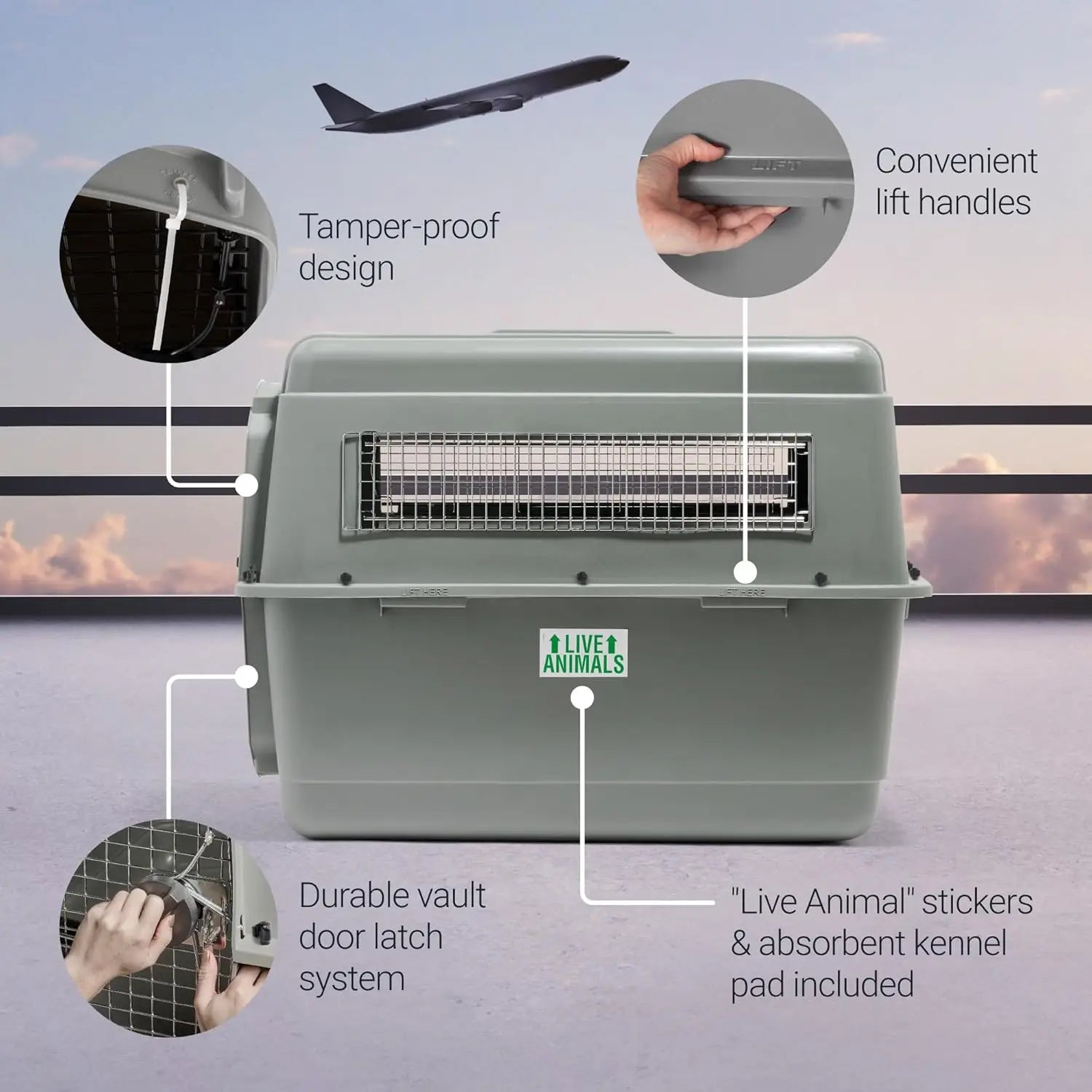 Airline Approved Large Dog Crate for Pets 70-90 lbs, Heavy Duty Travel Kennel with Ventilation