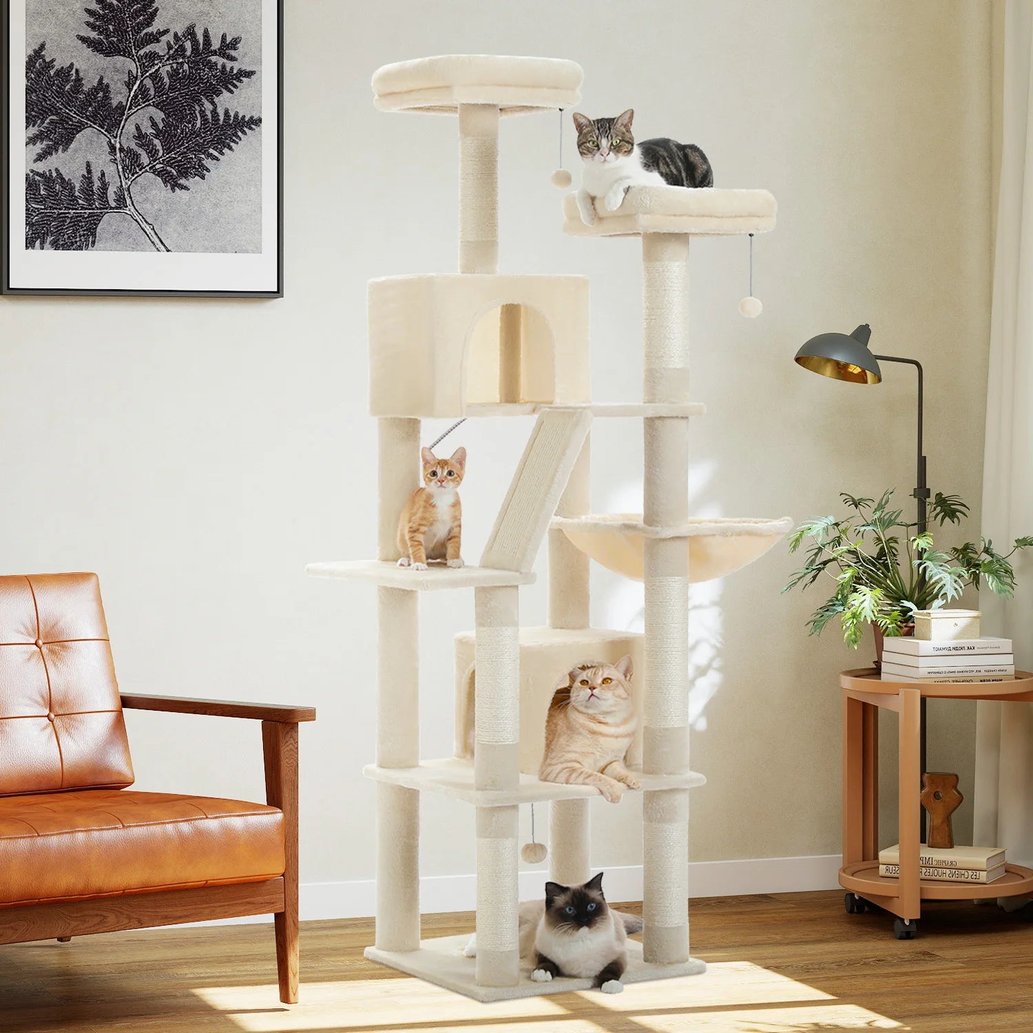 Multi-Level Cat Tree Tower with Scratching Posts, Condo, Hammock, Cat Scratching Board