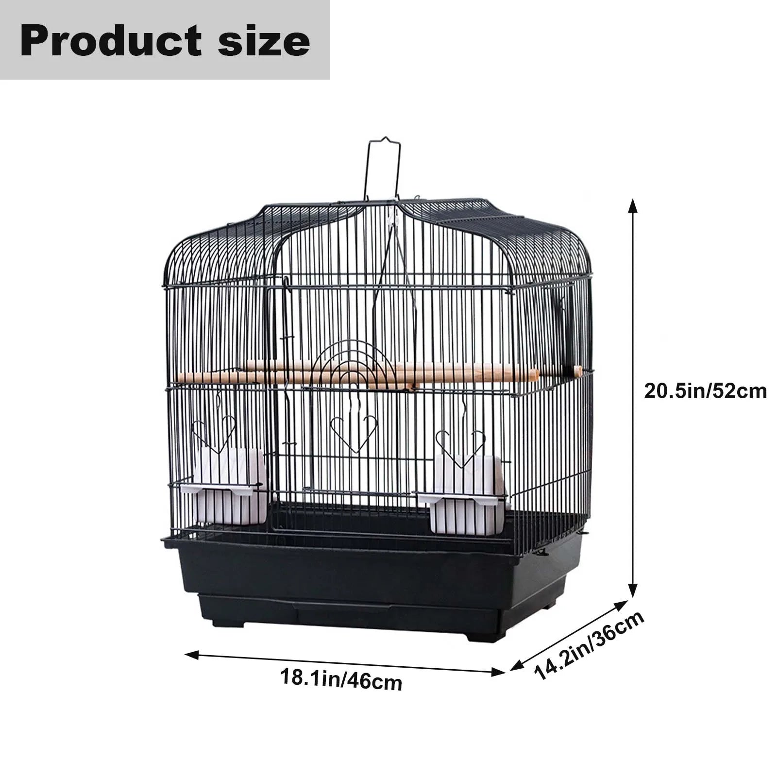 Bird Cage With Handle, Standing Pole, Food Container and Swing