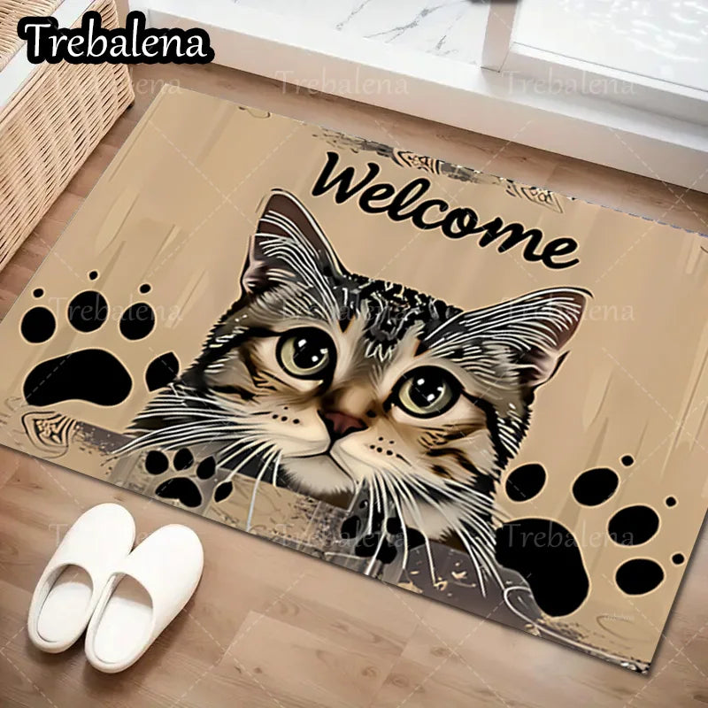 1pc Welcome Door Mat with a Cute Cat