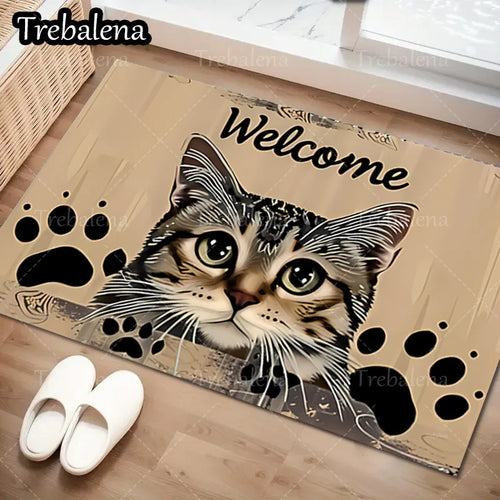 1pc Welcome Door Mat with a Cute Cat