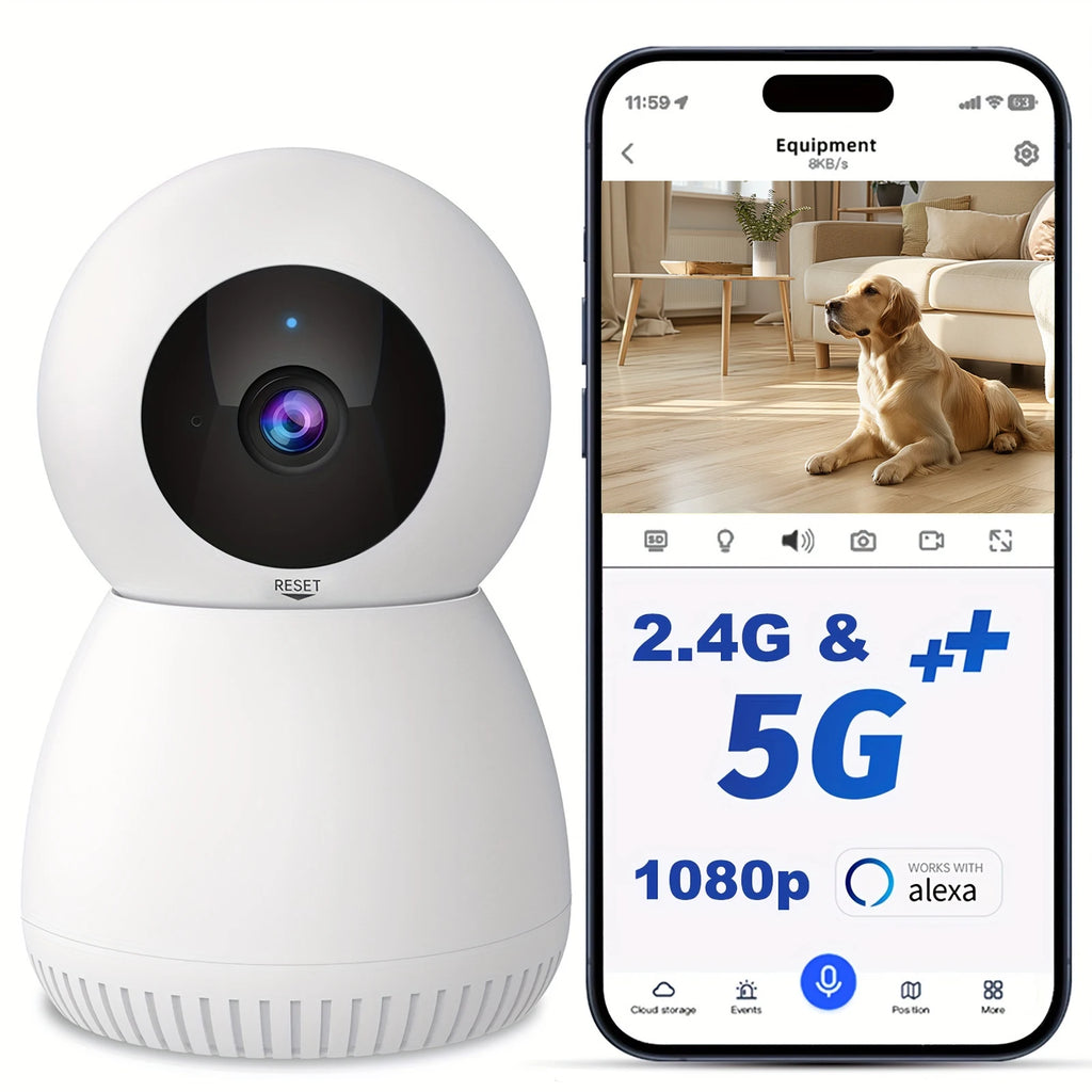 Small Security Cam. 2K Pet Camera with Phone App, 360° Pan Wifi Camera with Human Detection and Night Vision