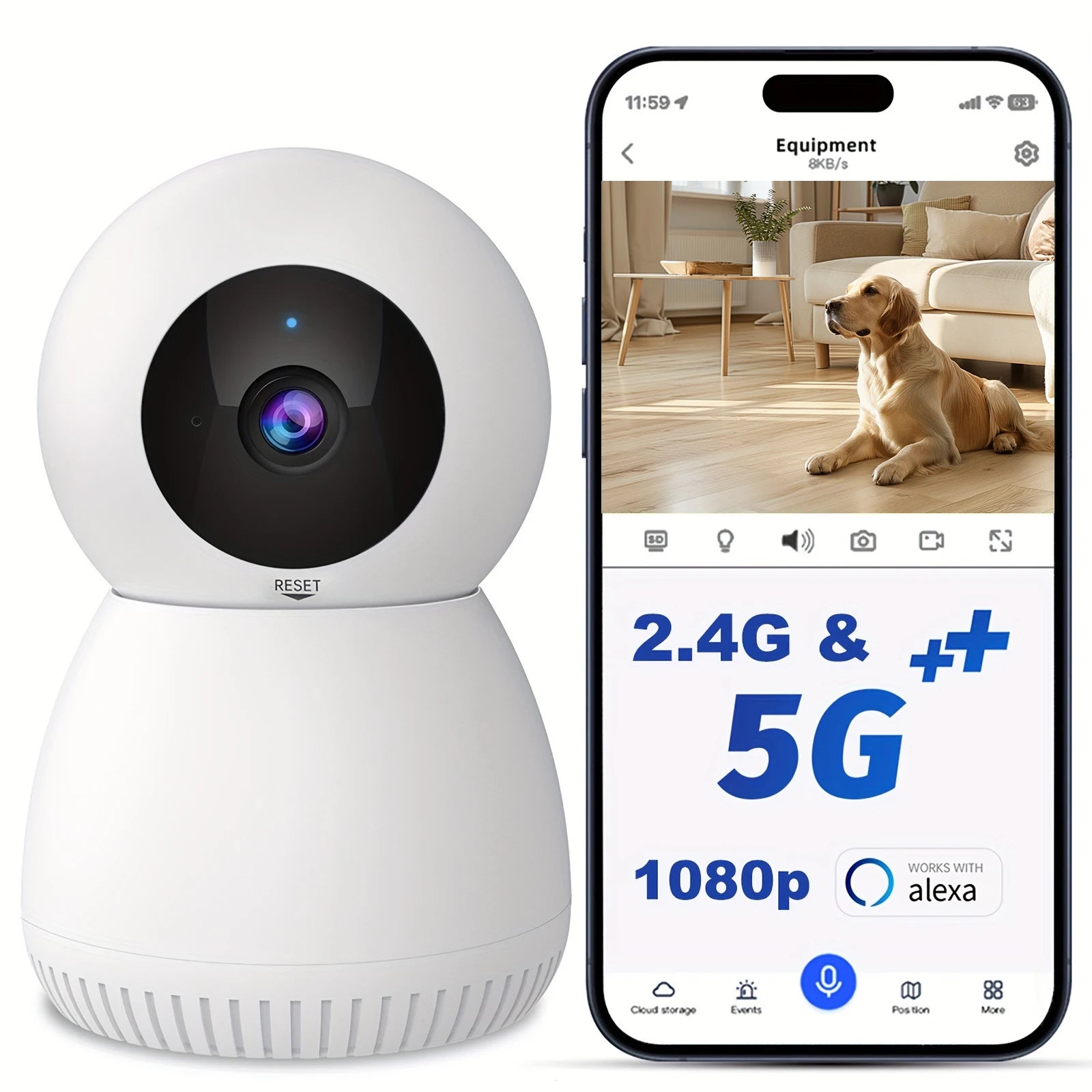 Small Security Cam. 2K Pet Camera with Phone App, 360° Pan Wifi Camera with Human Detection and Night Vision
