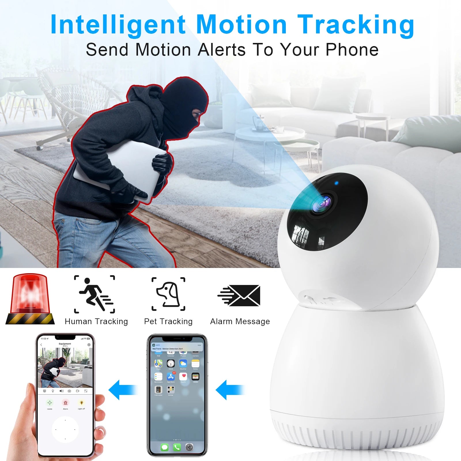 Small Security Cam. 2K Pet Camera with Phone App, 360° Pan Wifi Camera with Human Detection and Night Vision