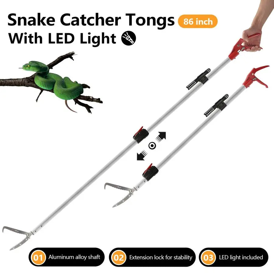Snake Catcher Tongs, Grabber Stick, Hook Bite Kits with Telescopic Pole