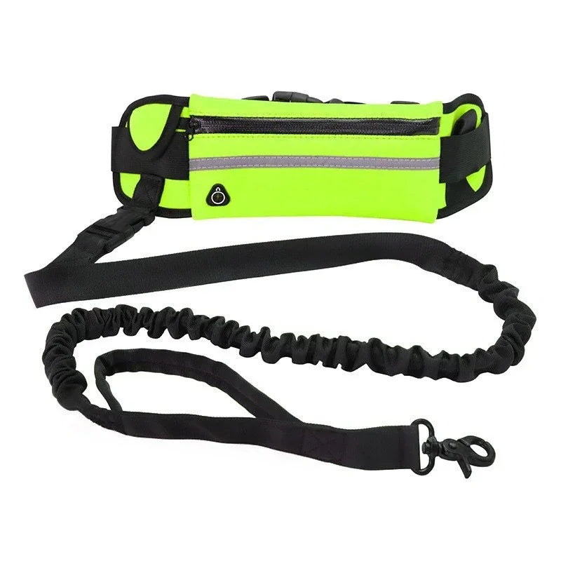 Hands Free Dog Leash for Running Walking. Reflective Leash with Waist Bag. Retractable Elastic Belt.
