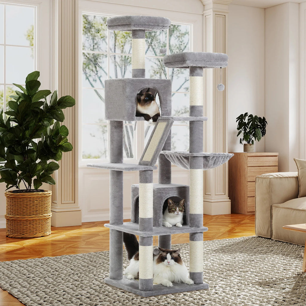 Multi-Level Cat Tree Tower with Scratching Posts, Condo, Hammock, Cat Scratching Board