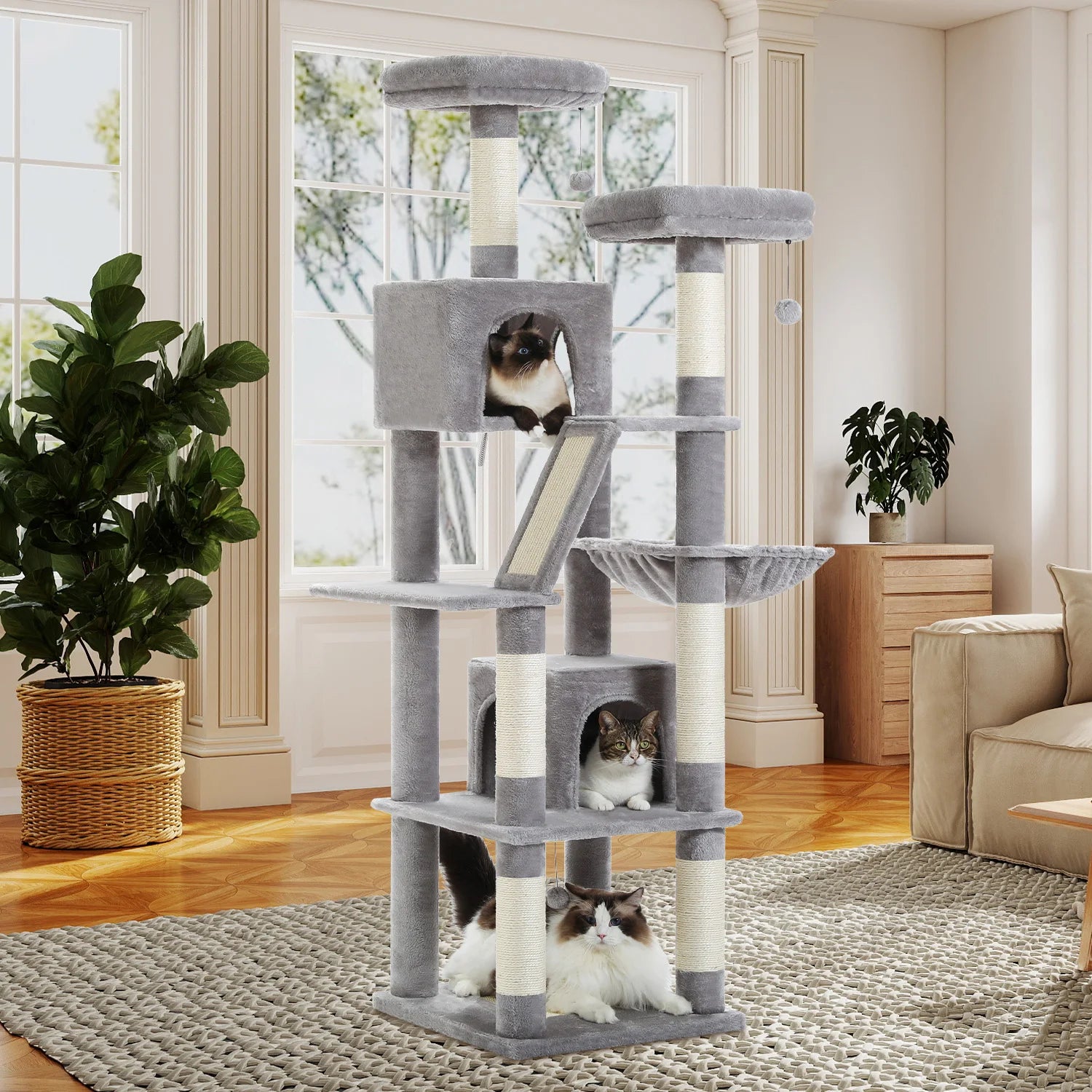 Multi-Level Cat Tree Tower with Scratching Posts, Condo, Hammock, Cat Scratching Board