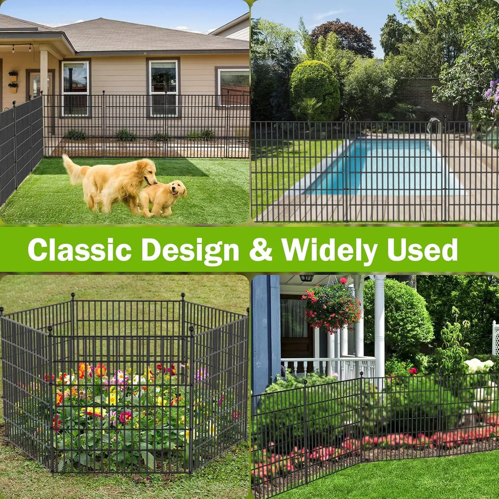 10-Panel No-Dig Metal Garden Fence. 32"H x 23.6'L. Rustproof Animal Barrier