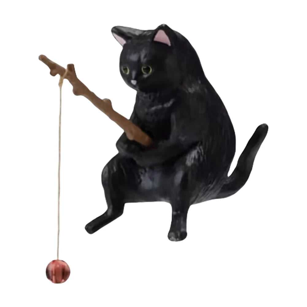 Cute Fishing Cat Figure. Fish Landscaping Cartoon Cat Statue Sitting Fishing Little Cat Ornament Aquarium Decoration