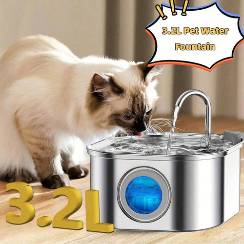 1pc 108.2oz Stainless Steel Quiet Cat or Dog Water Fountain, USB-Powered