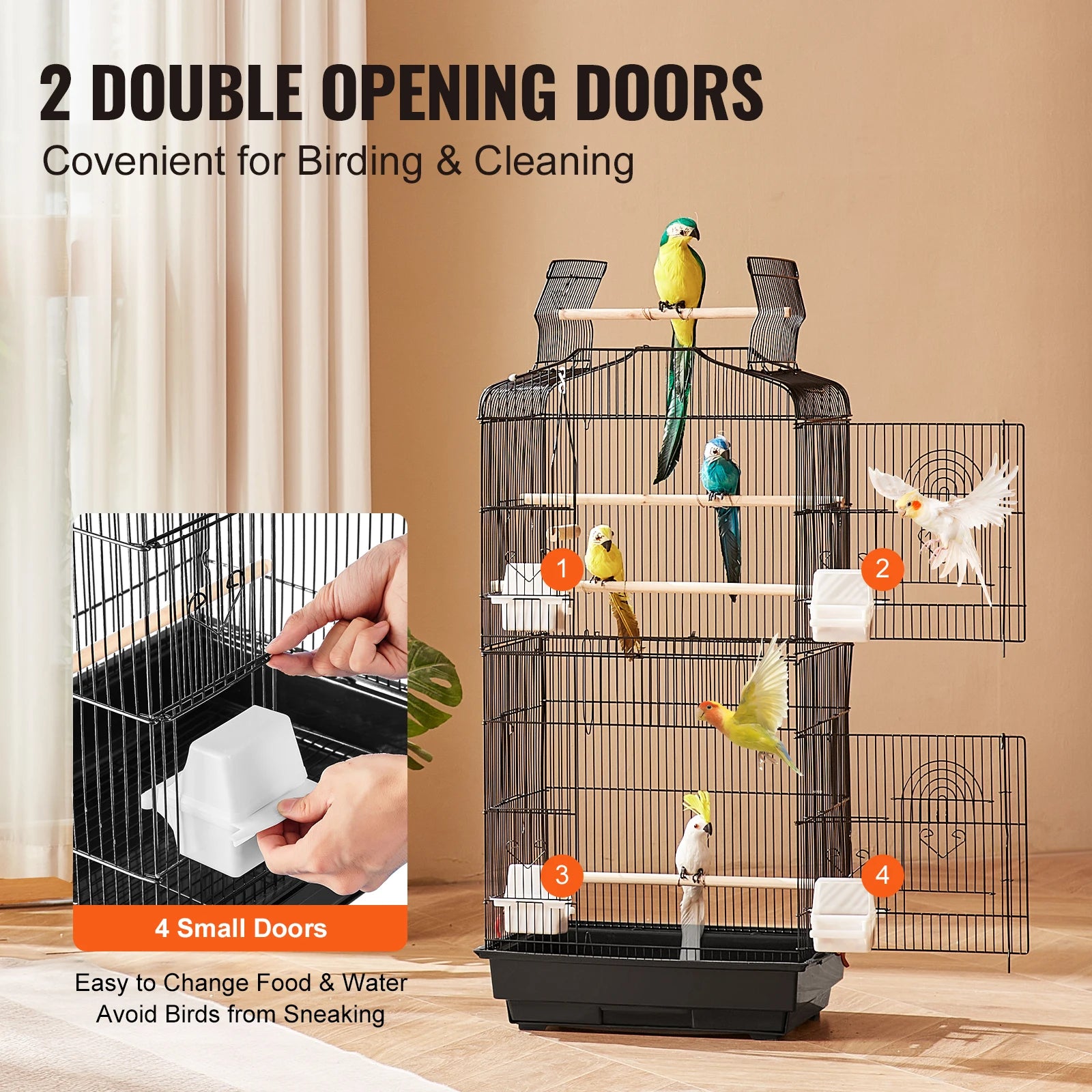 Open Top Large Bird Cage with Swing and Perch