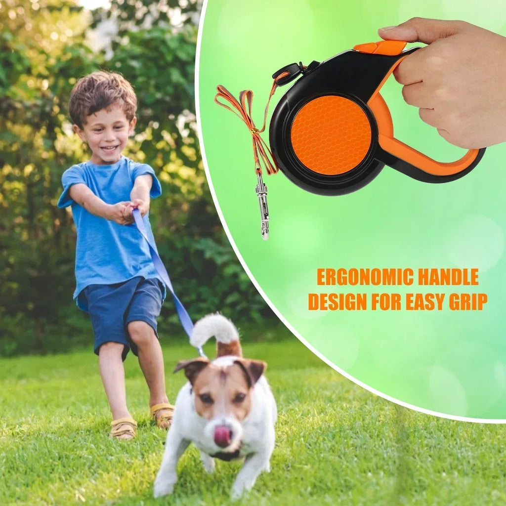 Retractable Dog Lead. Heavy Duty Pet Walking Leash with Strong Reflective Tape. Non-Slip Handle. For Small Medium Large Dogs