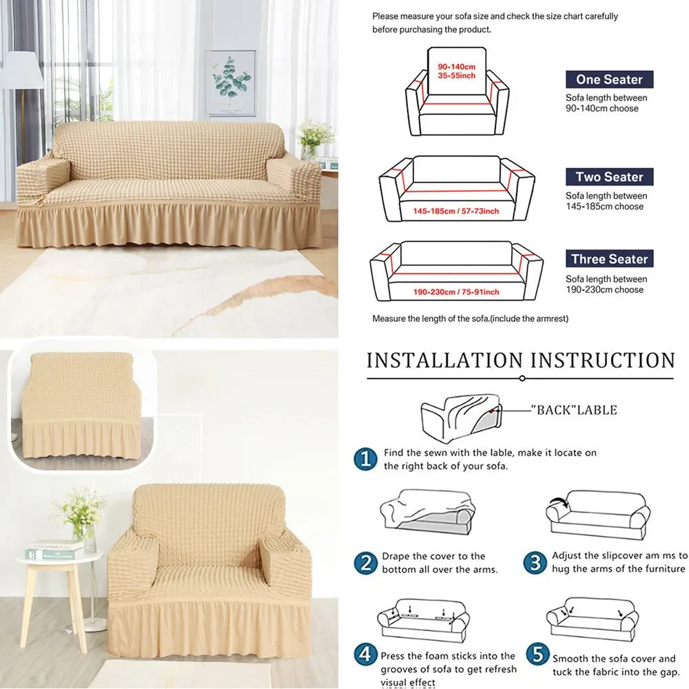 High Elastic Bubble Grid Sofa Cover. 1/2/3/4 With Skirt Hem. Universal Stretch Couch Protector For Home Living Room. Pet Anti Dirt