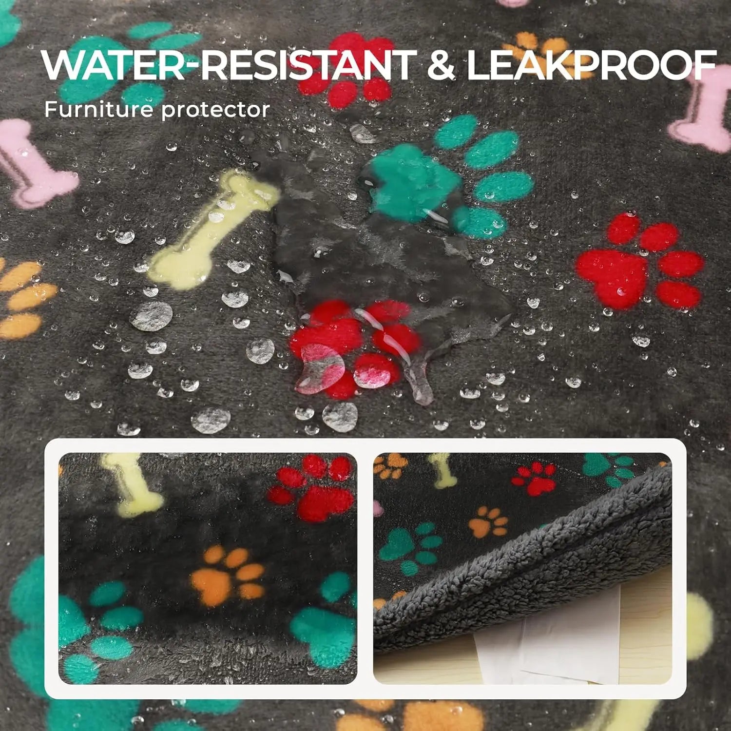 Waterproof Pet Blankets for Couch/Sofa and Bed Cover. Washable and Reversible Large Dog and Cat Blanket. Grey Bone Thick X-Large (85" x 57")