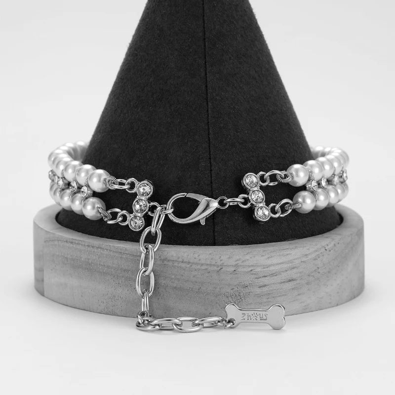 Luxury Cat Pearl Necklace with Rhinestone