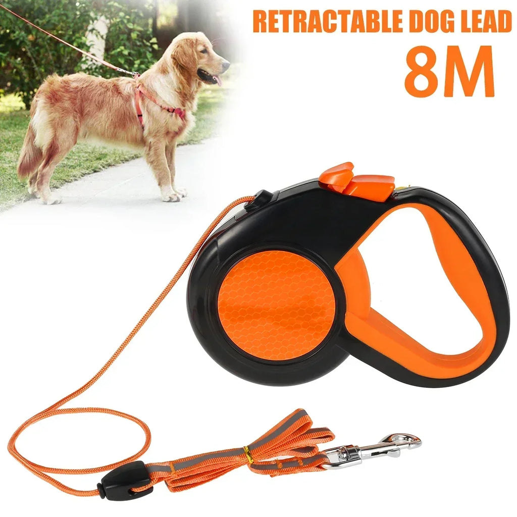 Retractable Dog Lead. Heavy Duty Pet Walking Leash with Strong Reflective Tape. Non-Slip Handle. For Small Medium Large Dogs