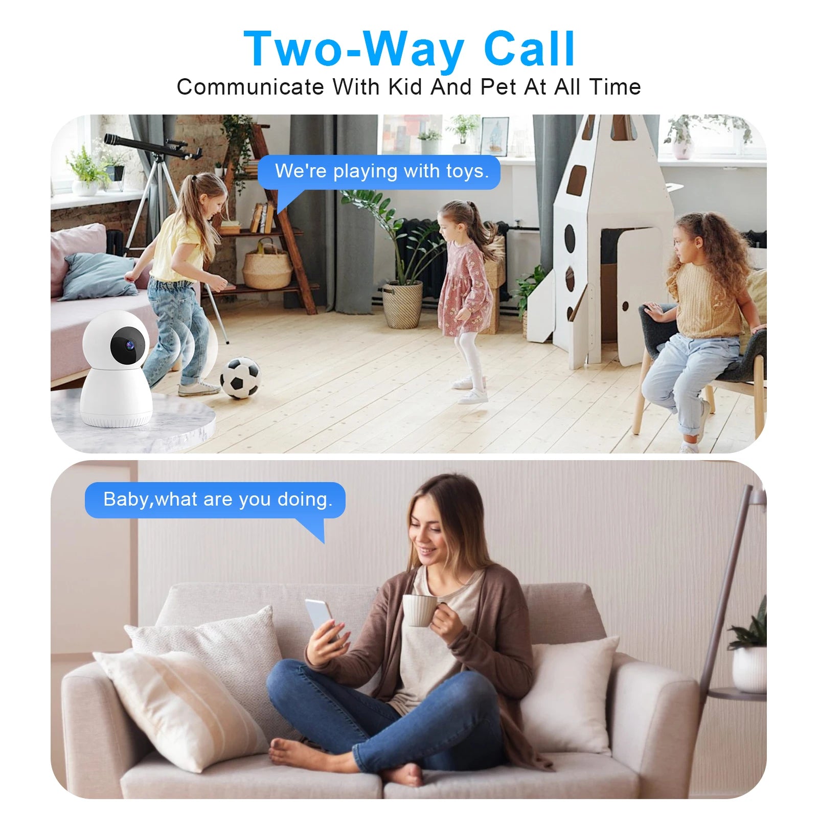 Small Security Cam. 2K Pet Camera with Phone App, 360° Pan Wifi Camera with Human Detection and Night Vision