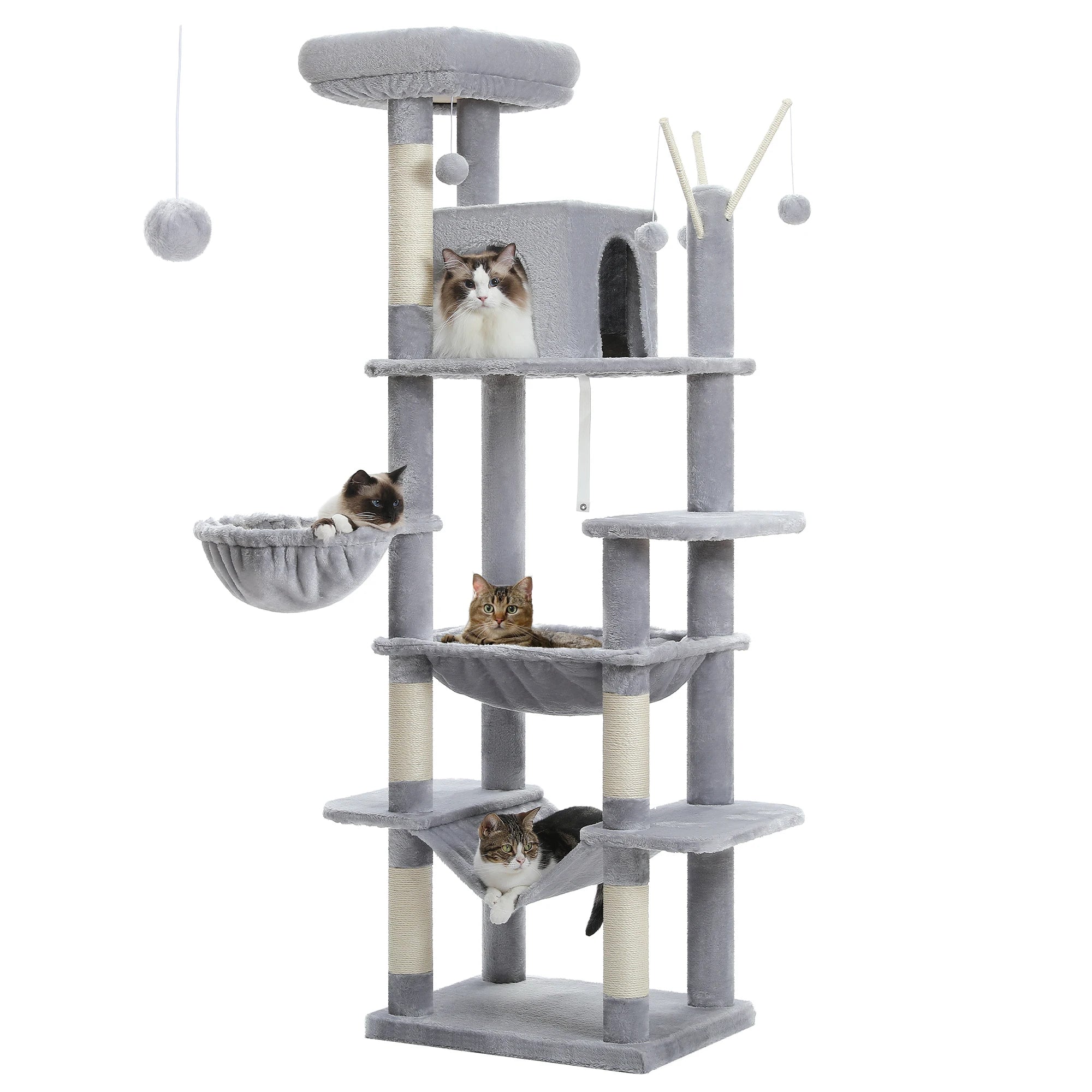 Large Tall Cat Tree for Indoor Cats. Multi-Level Plush Cat Condo with Scratching Posts, Scratching Boards, Perches and Caves