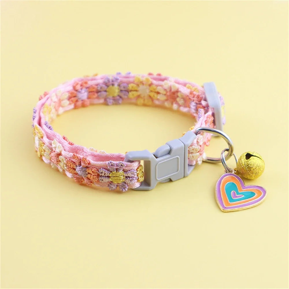 Rainbow Flower Cat or Dog Collar With Bell