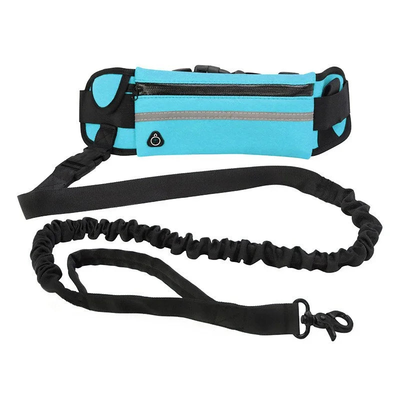 Hands Free Dog Leash for Running Walking. Reflective Leash with Waist Bag. Retractable Elastic Belt.