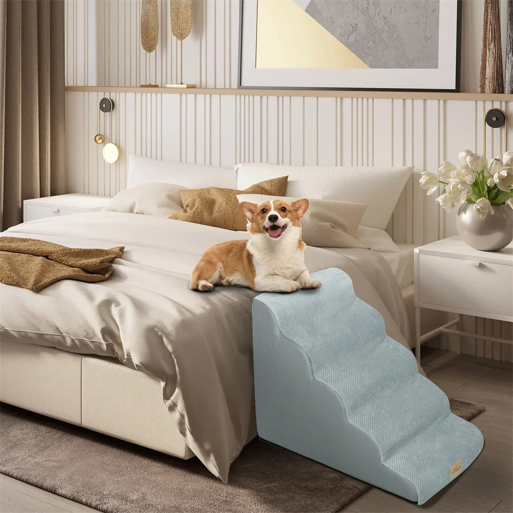 Pet Stairs for High Beds and Sofa/Couch. High-Density Sponge Foam Steps with Washable Cover
