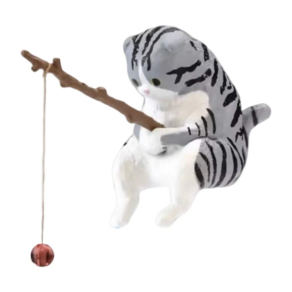 Cute Fishing Cat Figure. Fish Landscaping Cartoon Cat Statue Sitting Fishing Little Cat Ornament Aquarium Decoration