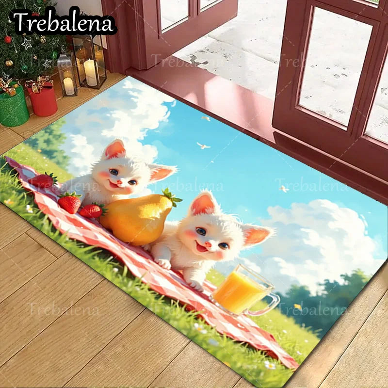 1pc Welcome Door Mat with avCute Puppy Birthday Party. Decorative Floor Mat for Home Entrance