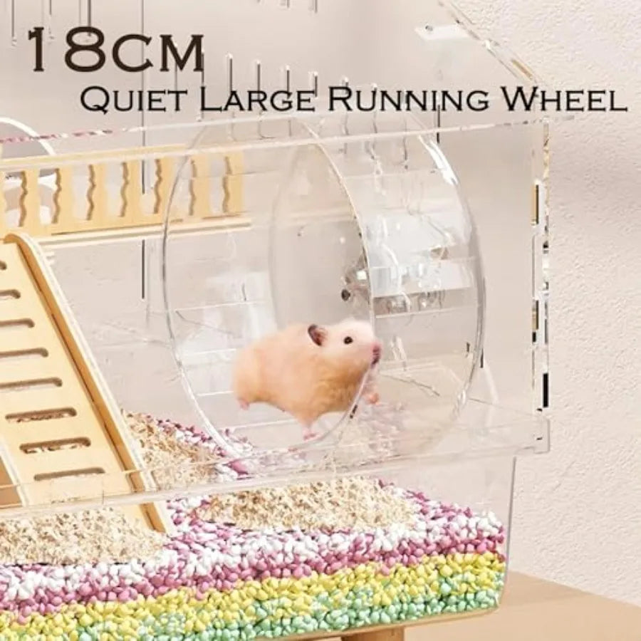 8 in 1 Acrylic Hamster Cage with All Accessories. 2Layer Hamster House with Full Transparent Viewing Top