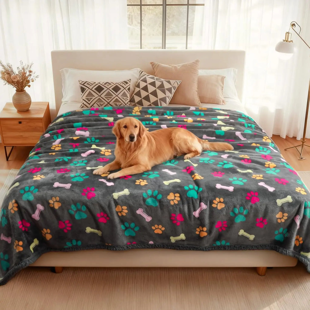 Waterproof Pet Blankets for Couch/Sofa and Bed Cover. Washable and Reversible Large Dog and Cat Blanket. Grey Bone Thick X-Large (85" x 57")