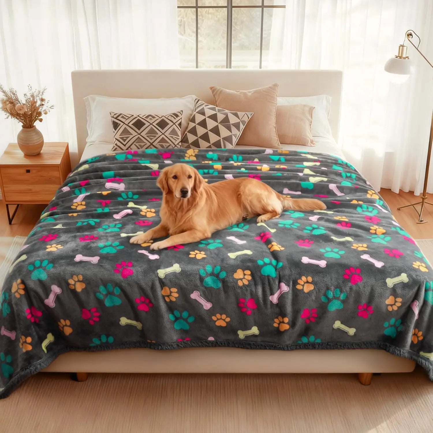 Waterproof Pet Blankets for Couch/Sofa and Bed Cover. Washable and Reversible Large Dog and Cat Blanket. Grey Bone Thick X-Large (85" x 57")