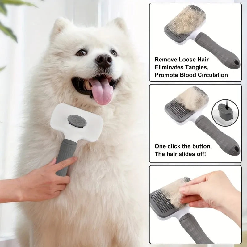 Pet Grooming Brush with One-Click Hair Removal