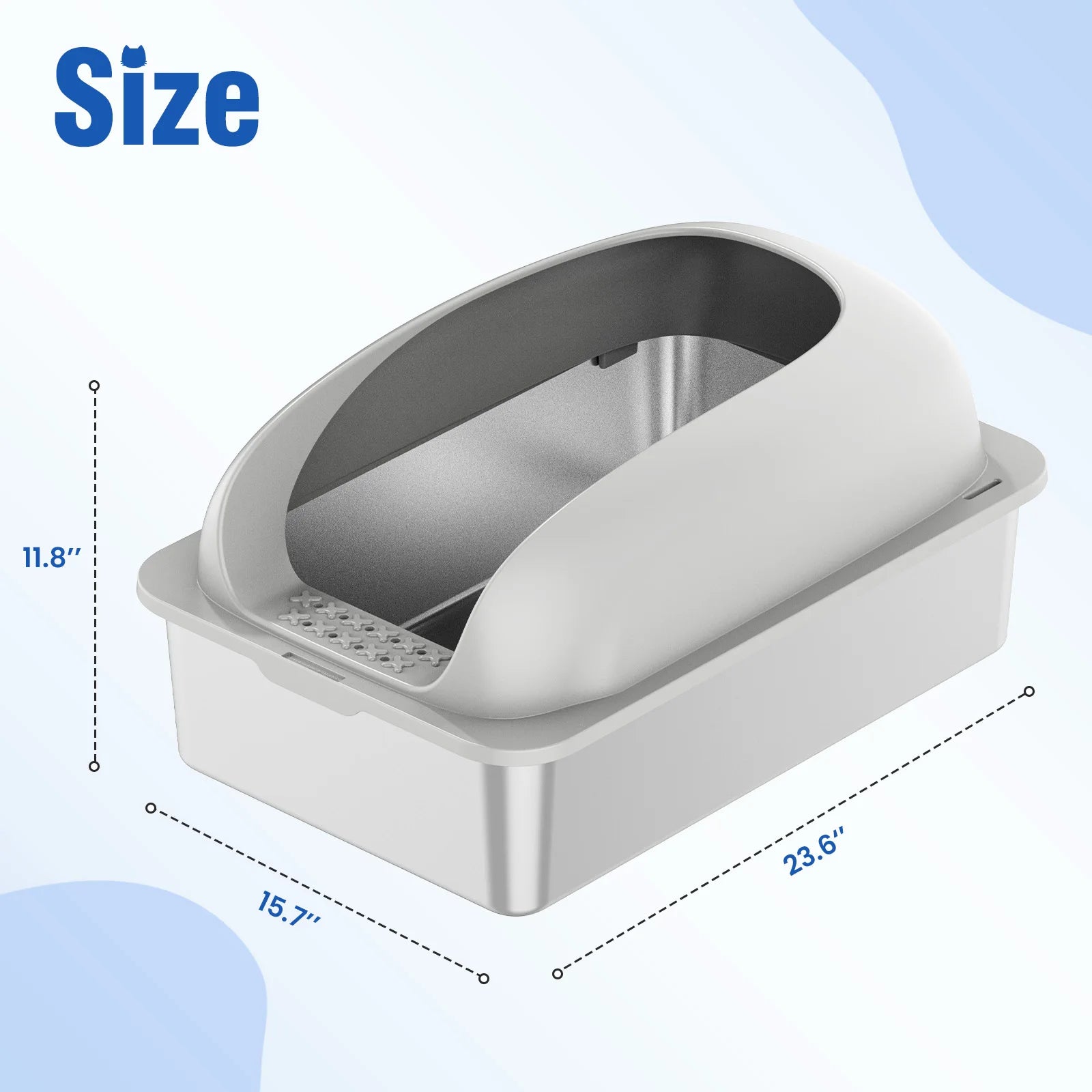 Stainless 24IN Steel Cat Litter Box with Lid. Anti-Urine Leakage, Scoop and Mat Included