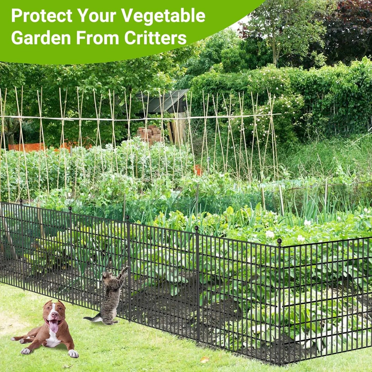 10-Panel No-Dig Metal Garden Fence. 32"H x 23.6'L. Rustproof Animal Barrier