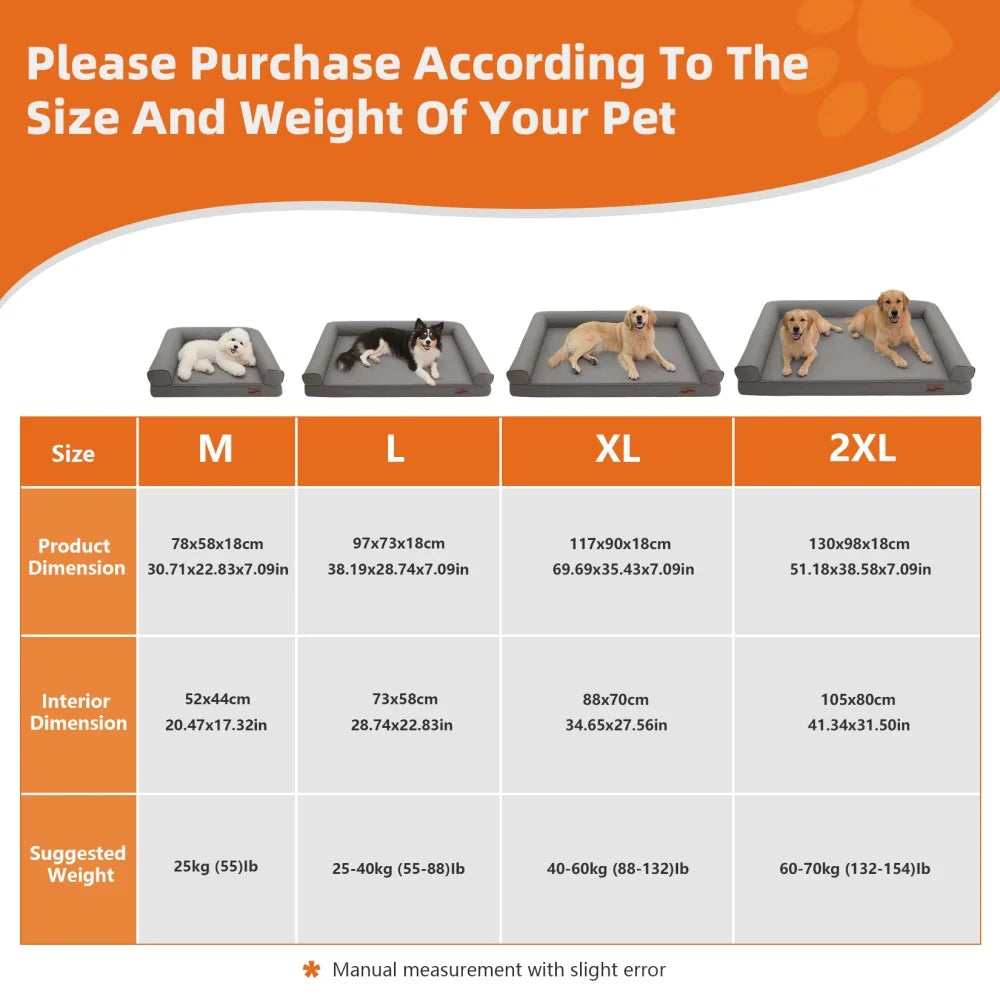 M-XXL Orthopedic Bed Bolster Microfiber Leather, Waterproof with Removable Cover for Easy Clean