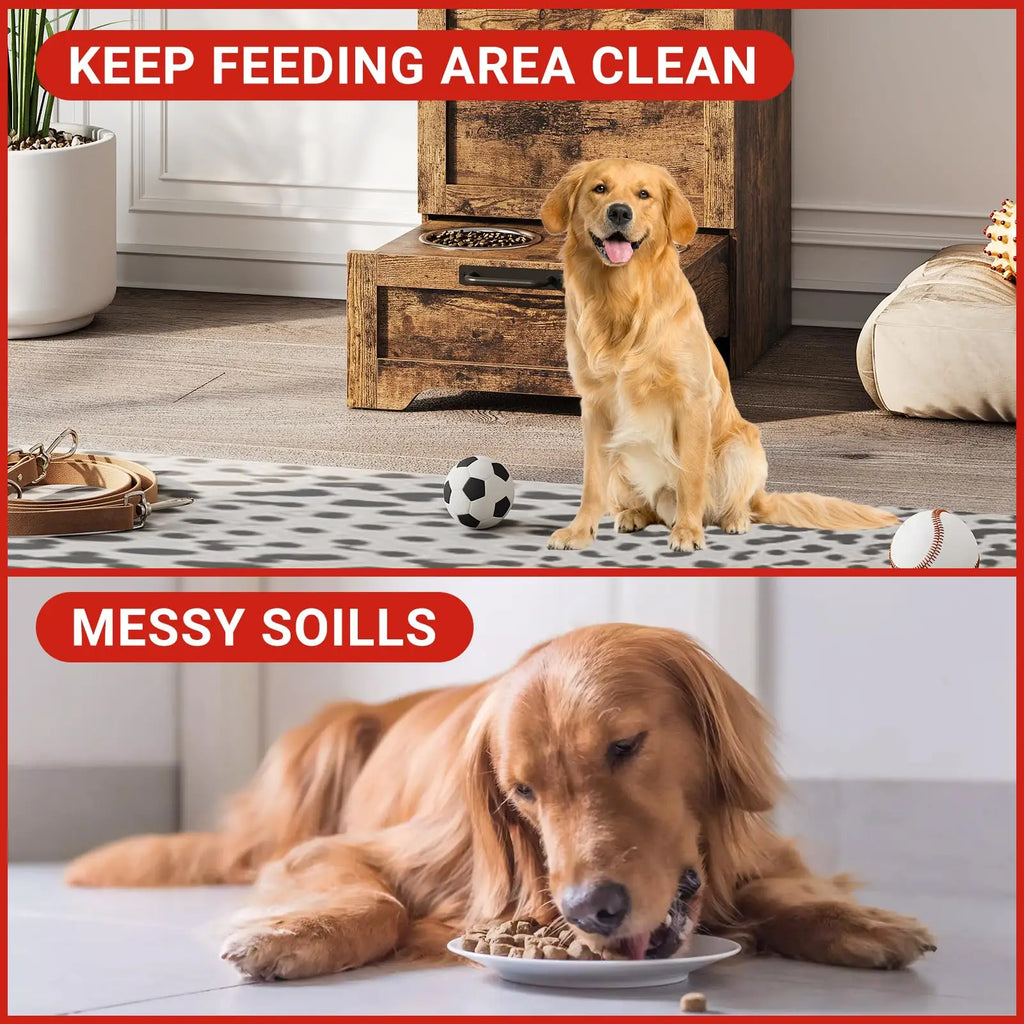 Large Dog Food Storage Cabinet with Flip Top - Pet Feeding Station & Organizer w/Transparent Lid, Side Hooks for Leashes