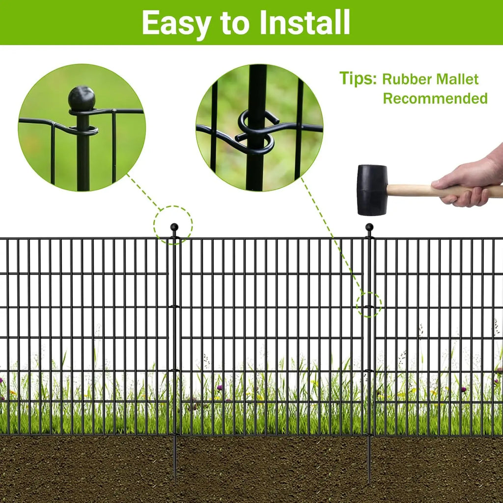 10-Panel No-Dig Metal Garden Fence. 32"H x 23.6'L. Rustproof Animal Barrier