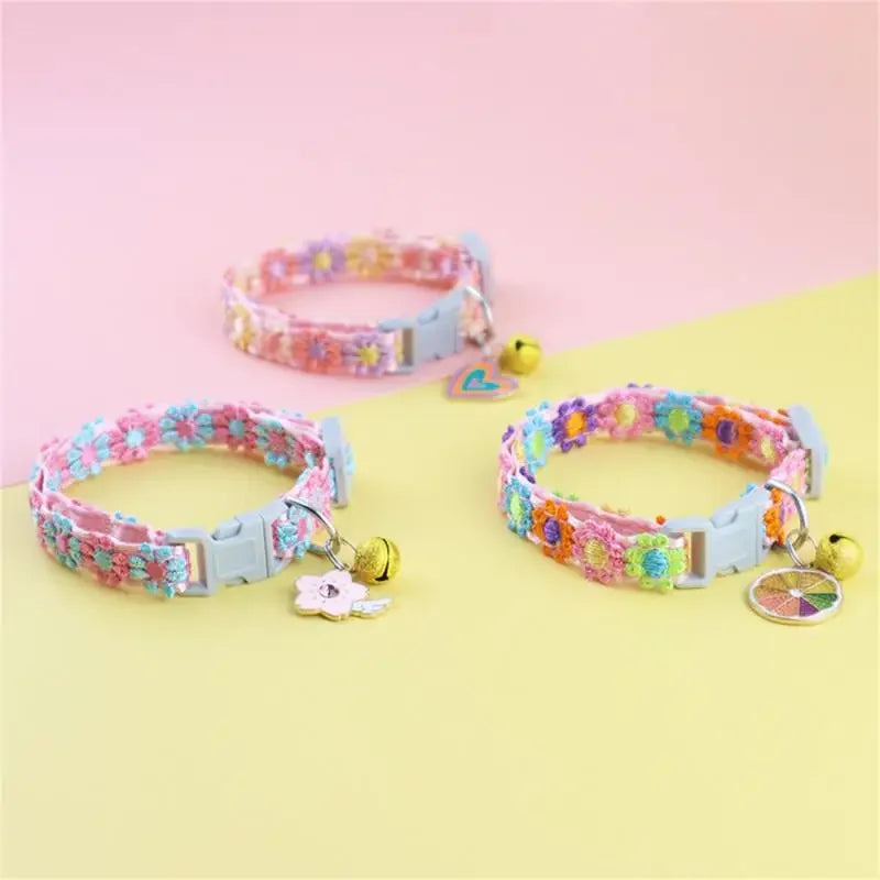 Rainbow Flower Cat or Dog Collar With Bell