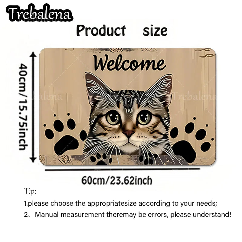 1pc Welcome Door Mat with a Cute Cat