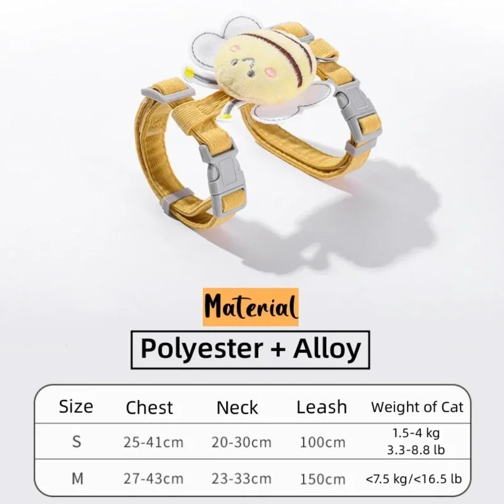 Cat Harness Leash and Collar Set with Adjustable Cartoon Bee