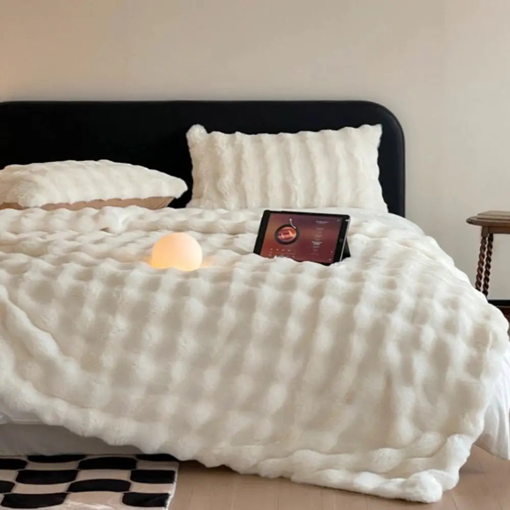 1pc Faux Rabbit Fleece Blanket - Weighted 6 lbs Faux Rabbit Fleece Blanket - Bedspread