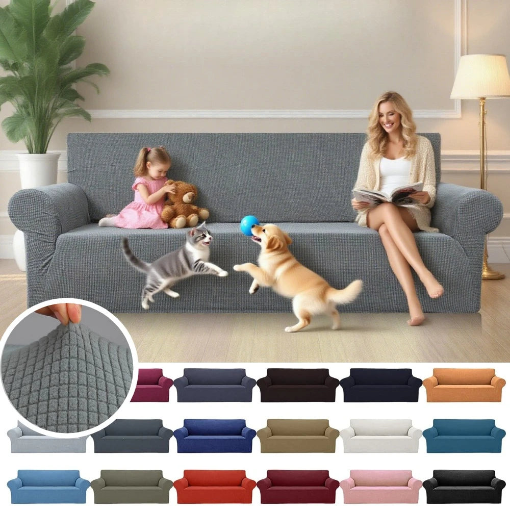 Jacquard Stretch Couch Cover. Universal Sofa Covers to help protect your couch from Dogs and Cats. Pets Friendly and Washable Furniture Protector. Fitted Sofa Slipcovers