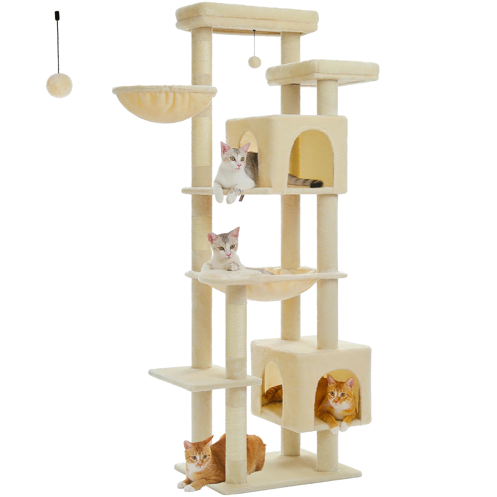 Large Tall Cat Tree for Indoor Cats. Multi-Level Plush Cat Condo with Scratching Posts, Scratching Boards, Perches and Caves