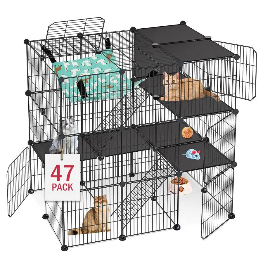 Cage, 3Tier DIY Cat Enclosures. Cat Playpen Indoor and Outdoor with Hammock. Detachable Metal Wire Kennel