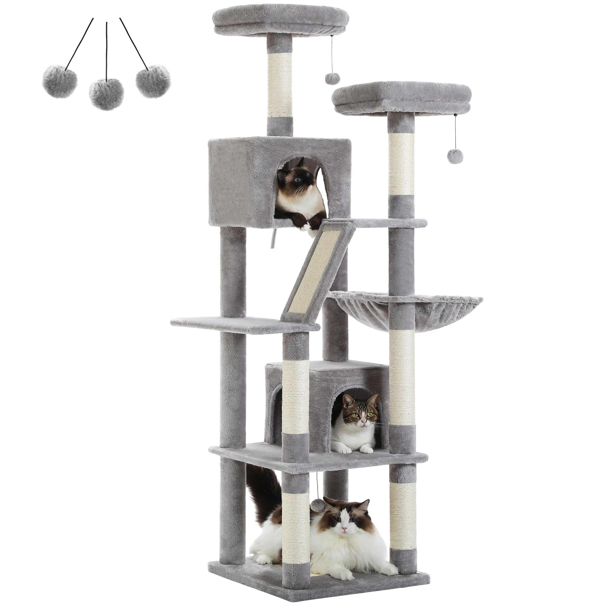 Large Tall Cat Tree for Indoor Cats. Multi-Level Plush Cat Condo with Scratching Posts, Scratching Boards, Perches and Caves