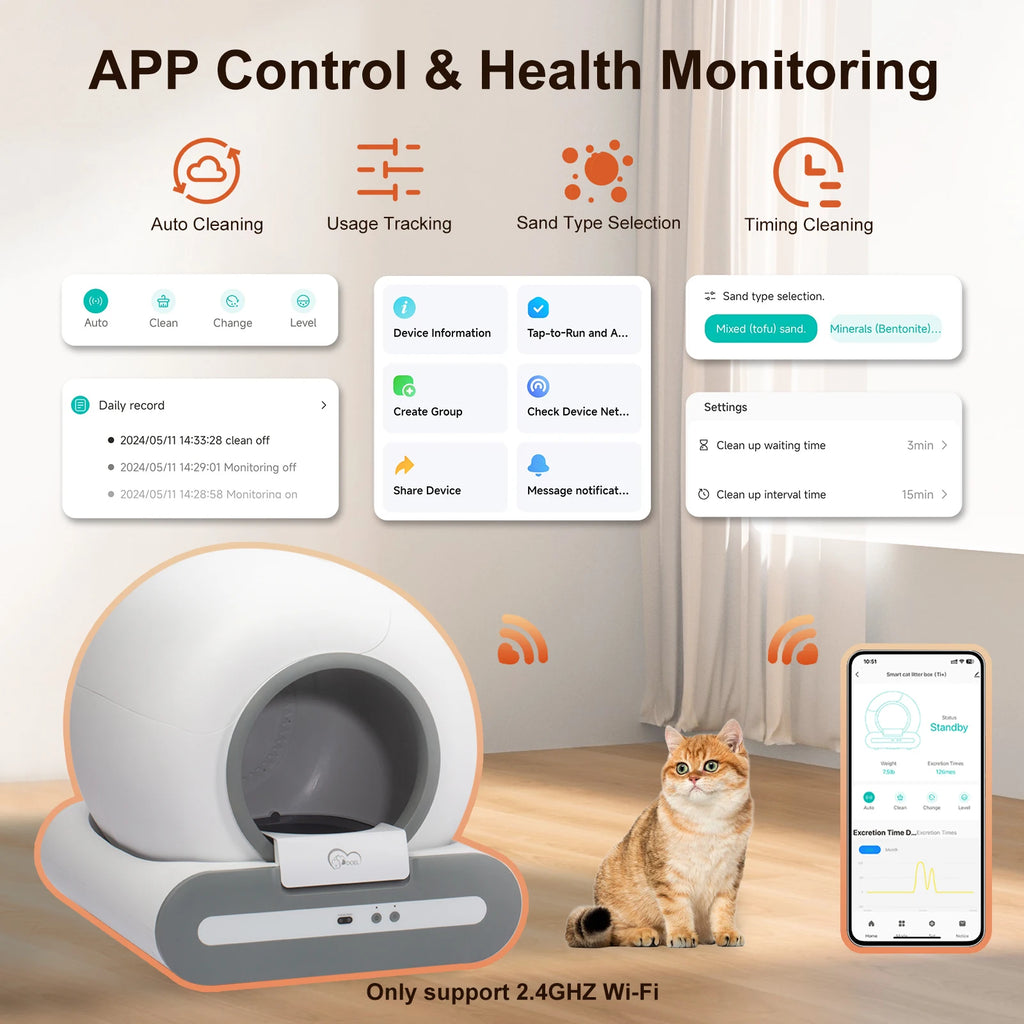 65L Self-Cleaning Cat Litter Box that is App Control. ONLY Supports 2.4G WiFi
