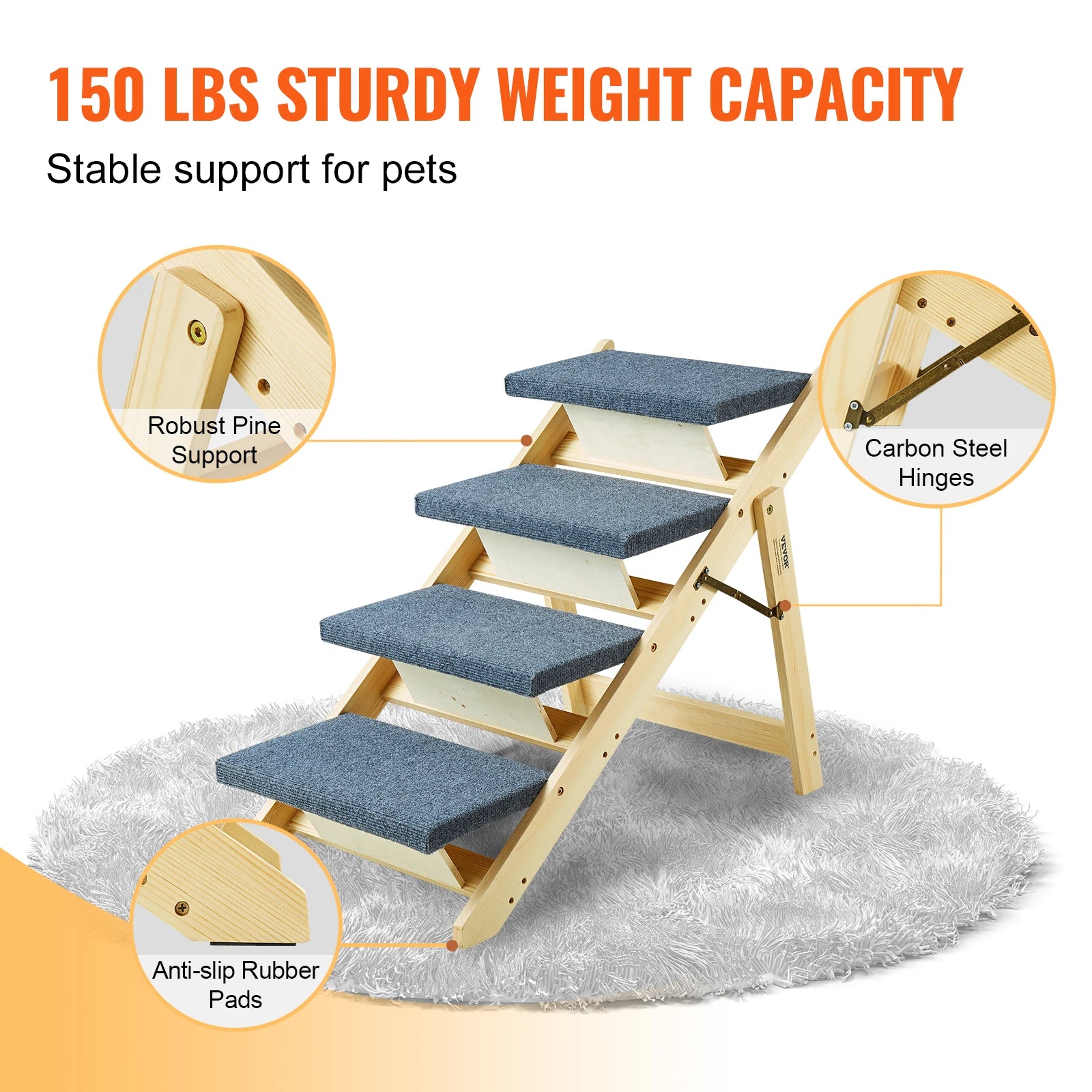 Wooden Pet Steps and Ramp Combo. 2-in-1 Design. Foldable Access for Beds. Steps Structure for Pets of Small to Large Size