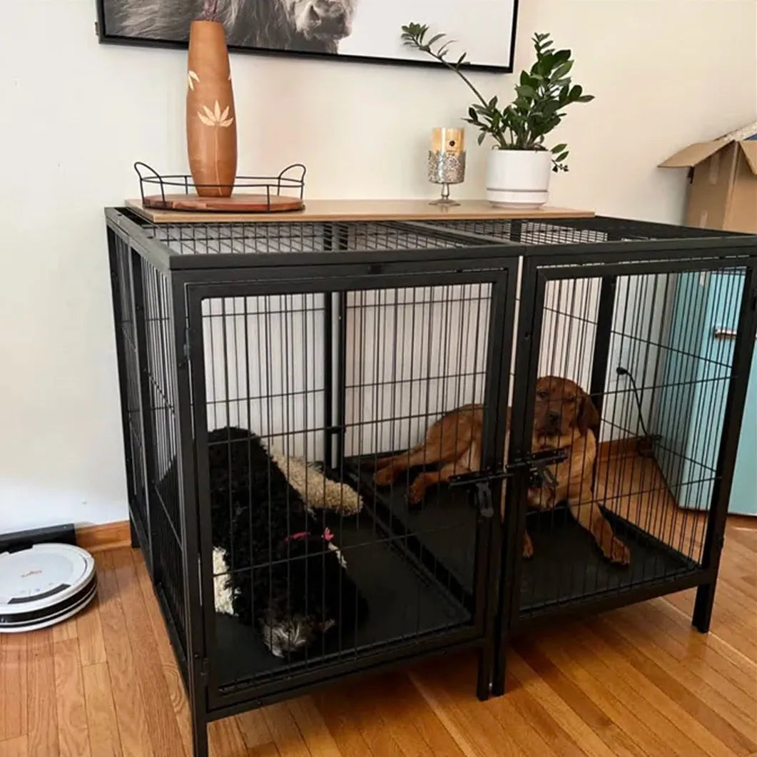 XXXL Large Heavy Duty Raised Dog Metal Crate. Pet Playpen Kennel Partition for 2 Dogs Double Door Tray Divider