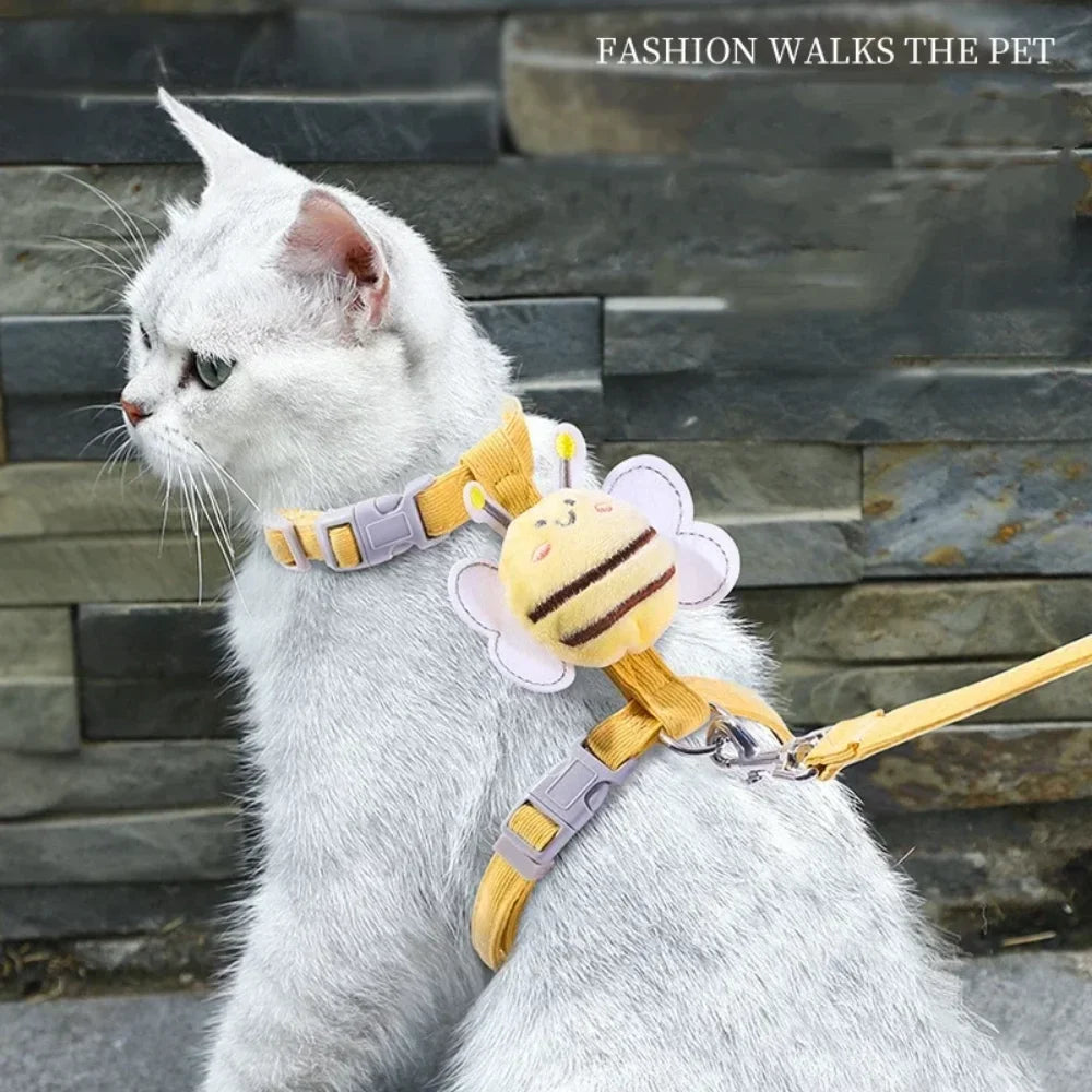 Cat Harness Leash and Collar Set with Adjustable Cartoon Bee